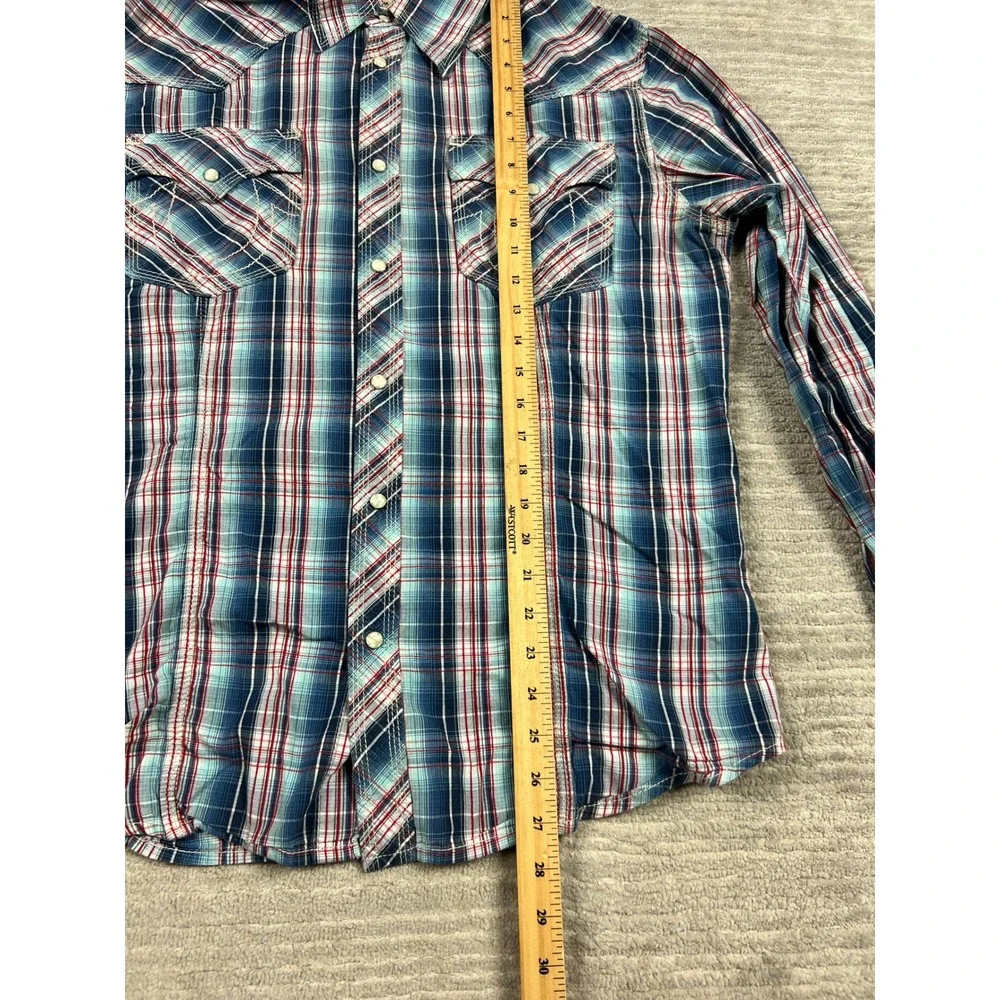 True Religion Shirt Mens XXL Blue Plaid Western Pearl Snap ML4BL68MDHP Cotton